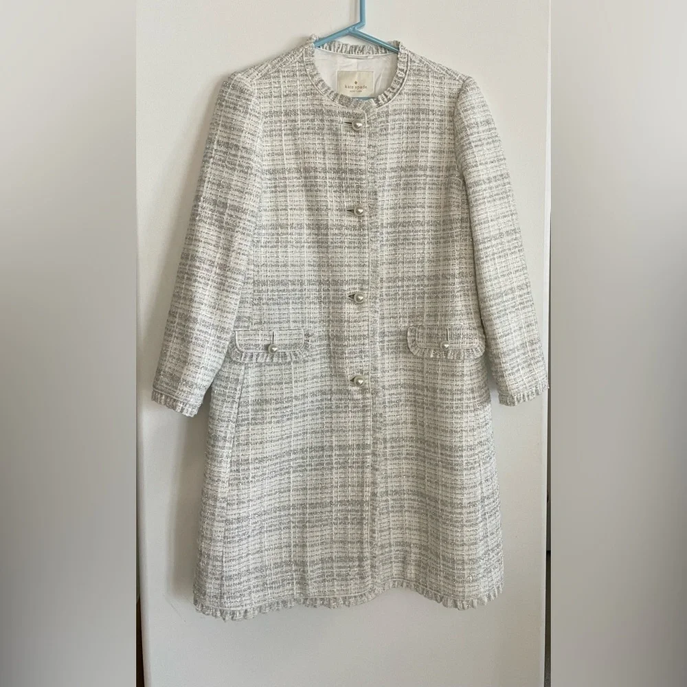 Kate Spade Sparkle Tweed Metallic Coat Size 6 - Picture 11 of 15